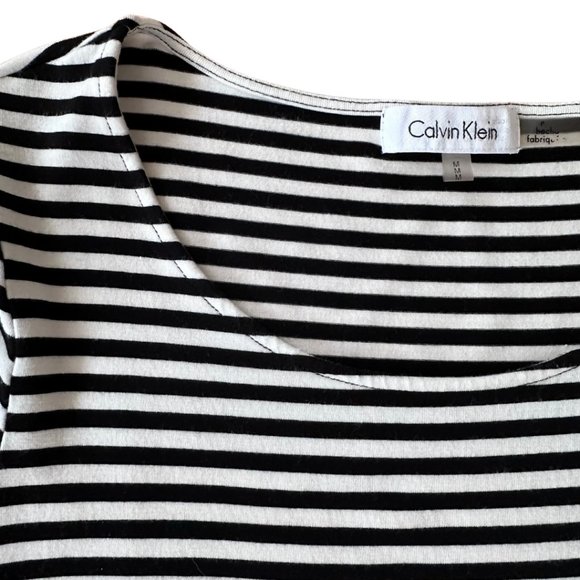 Calvin Klein Black + White Striped Long-Sleeved Tee Women's US Size M - Picture 3 of 6